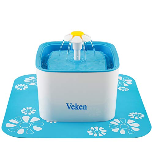 Veken Pet Fountain 84oz/2.5L Automatic Cat Water Fountain with 3 Replacement Filters & 1 Silicone Mat