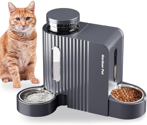 Gardner Pet Automatic Gravity Cat Food Feeder and Water Dispenser Stainless Steel Set, 0.8 Gallon Large Capacity