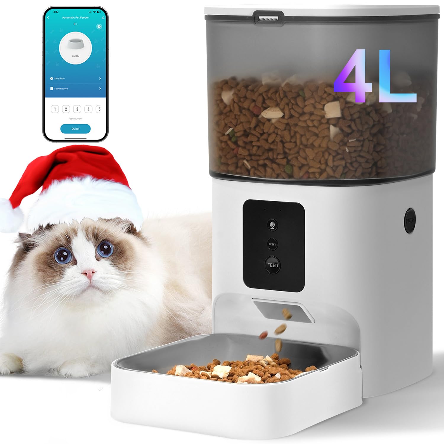 Product image of ANDOLL HOME 2.4G Automatic Cat Feeder, 4L WiFi Food Dispenser with 10s Voice Recorder and App Schedule