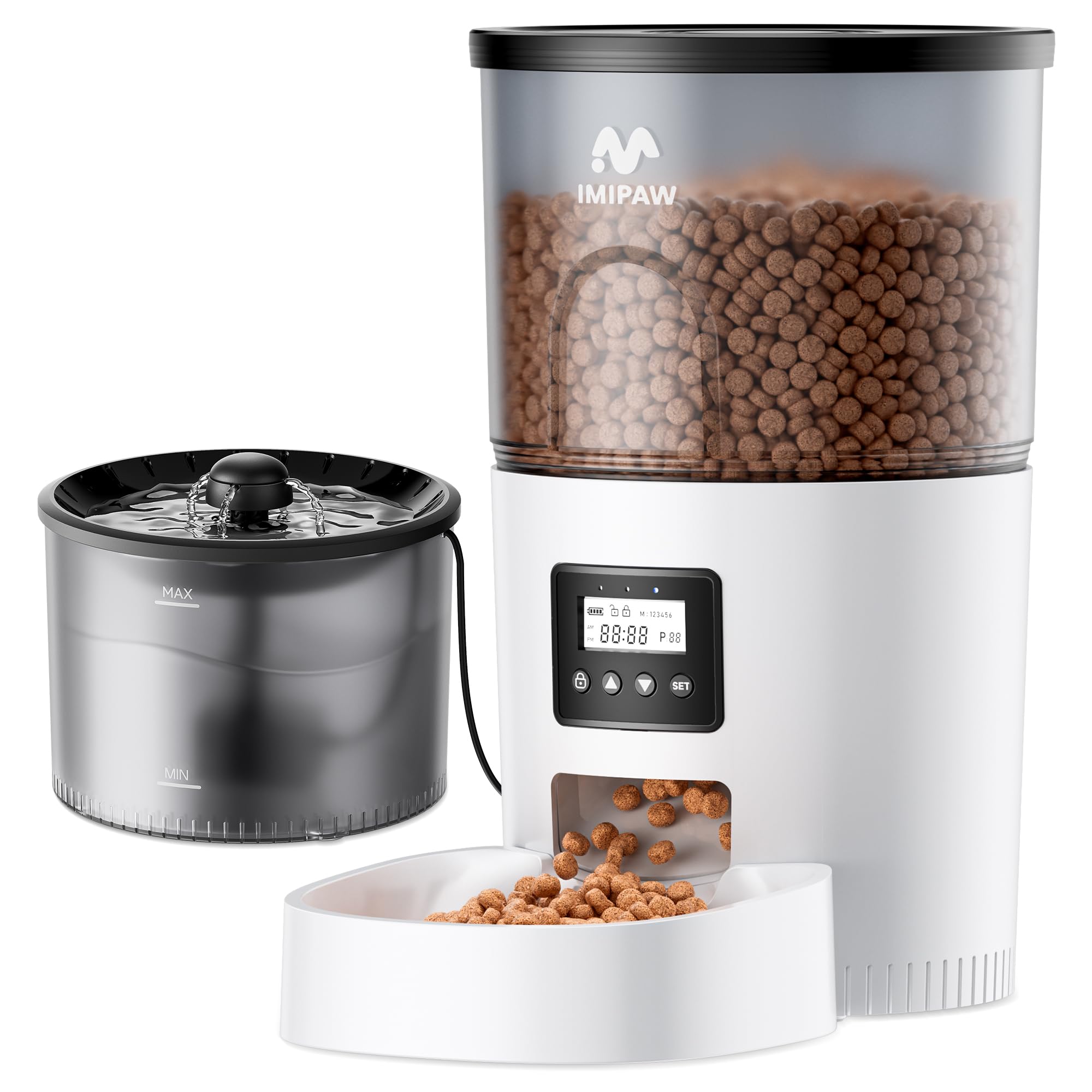 Product image of IMIPAW Automatic Cat Feeder and Water Fountain, Timed Dry Food Dispenser with Filtered Water Fountain 3L Combo