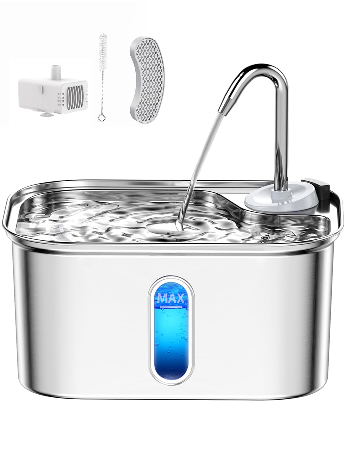 Product image of Cat Water Fountain Stainless Steel for Cats Indoor 2.5L 85oz by BPA-Free SUS304, Effective 6-Layer Filter Cat Fountain for Drinking 20dB Ultra Quiet Metal Pet Water Fountain (Fountain+1 Filter)